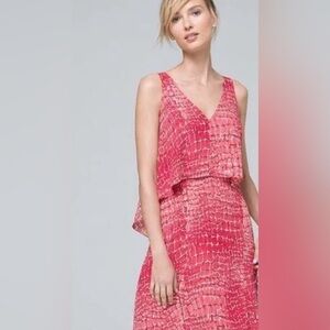 WHBM Coral Pink Reptile Print Layered Sleeveless V-Neck Shift Dress Large